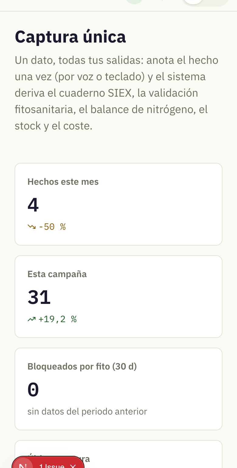 La app móvil de Campodato en el campo: captura única con los hechos del mes y de la campaña